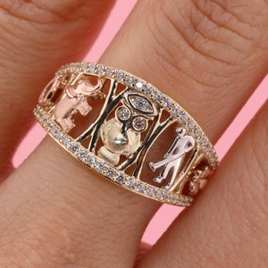 14k Tri Color CZ Elephant Band Ring / 14k Good Luck Elephant Band Ring / Animal Ring / 14k Lucky Rings