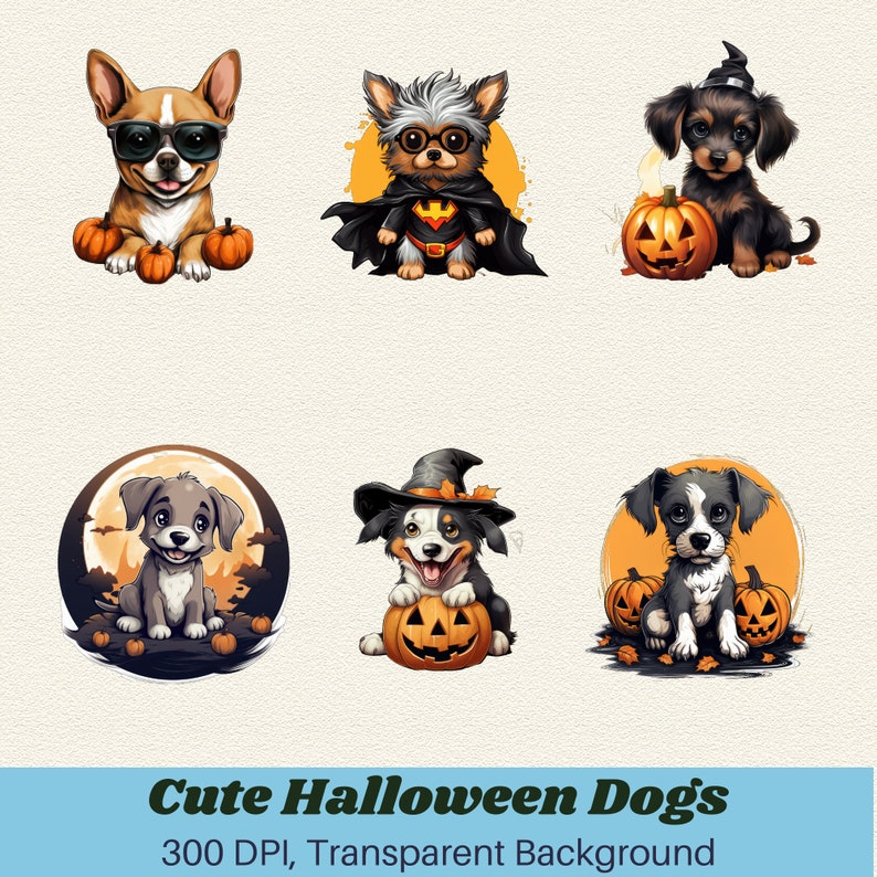 Cute Halloween Dogs Clipart Bundle Halloween Tshirt Etsy