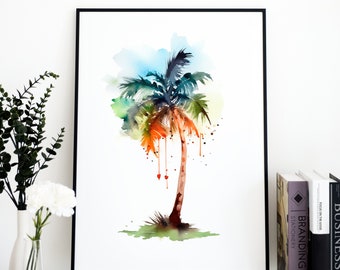 Palme Aquarell, Palme Druck, Aquarell Palmen Strand Küste Wand Kunst, Palme Kunst, Palmen Kunst