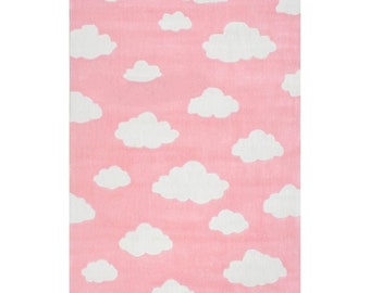 Pink nd White Cloud rug, Hand Tufted Modern rug, Handmade area rug 100%wool for Living Room Dining Room.