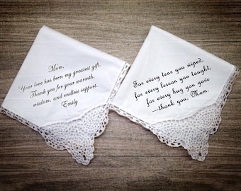 Custom Lace Handkerchief for Mother of Bride | Personalized Wedding Handkerchiefs for Mom | Bridal Handkerchief | Wedding Day Gift for Mom
