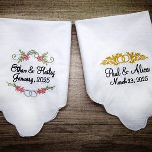 Wedding Gifts Gifts for Mom & Dad Personalized Wedding Handkerchief Keepsake with Date Custom Wedding Handkerchief Hankies with Scallop Edge