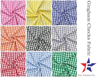 Tejido de cuadros pequeños de algodón Gingham / Tejido de cuadros pequeños 100 % algodón / Muestras de tejido de cuadros pequeños de algodón / Tejido de cuadros de algodón cortado a medida
