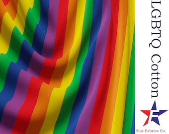 LGBTQ Cotton Fabric By the Yard Craft with Pride and Equality Multi Coloured Rainbow Stripe Cotton Fabric 44" Rainbow Color Fabric