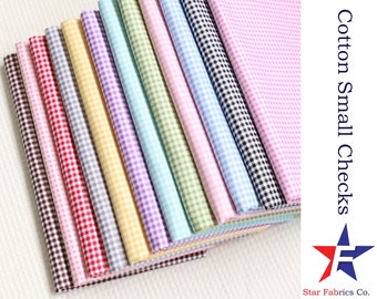 Tejido de cuadros pequeños de algodón Gingham / Tejido de cuadros pequeños 100 % algodón / Muestras de tejido de cuadros pequeños de algodón / Tejido de cuadros de algodón cortado a medida