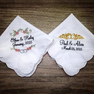Personalized Wedding Handkerchief Keepsake with Date Custom Wedding Handkerchief Hankies with Scallop Edge Wedding Gifts Gifts for Mom & Dad