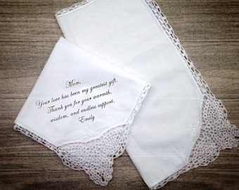 Bridal Lace Handkerchief | Custom Handkerchief for Mother of Bride | Personalized Wedding Handkerchiefs for Mom | Wedding Day Gift for Mom