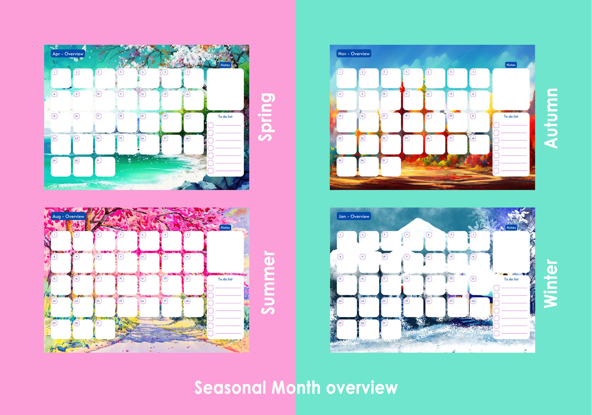 Complete Undated Onenote Planner With Colorful Seasonal Themes. User ...