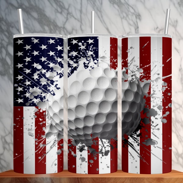 Golf Ball & USA Flag 20oz Skinny Tumbler Wrap Sublimation Design |  Fore | Patriotic | Golfing | Instant Download PNG | Straight - Tapered