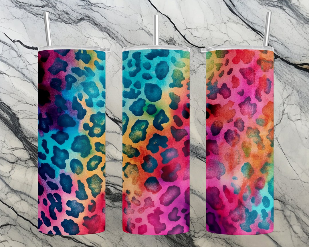 Colorful Tie Dye Leopard Print 20 Oz Skinny Tumbler Etsy