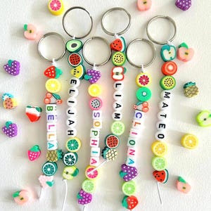 Personalised Keychain | Fruit Keyring |Class Gift | Nursery Graduation |Teacher Gift | Party Favours | School Leavers Gift | Beaded Keychain
