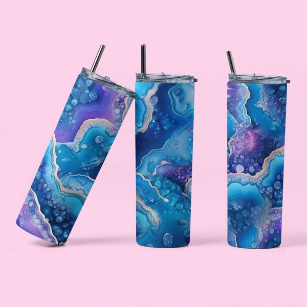 Seamless 3D Cool Sapphire Minerals | 20 oz Skinny Tumbler Sublimation Design | Straight Tumbler Wrap | Digital Download PNG