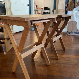 Pair of Folding TV Trays, Oak and Oak Folding Table, With Stand