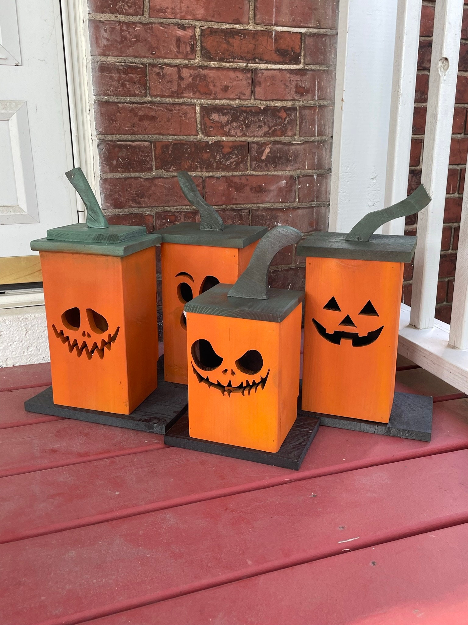Handmade Cedar Wooden Jack-o'-lanterns | Light up Jack O Lanterns ...