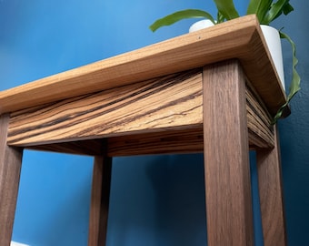 Shaker Inspired End Table handmade from Walnut, Ash, and Zebra wood