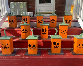 Handmade Cedar Wooden Jack-O'-Lanterns | light up jack o lanterns | pumpkin | fall decor | halloween pumpkin | Halloween lights