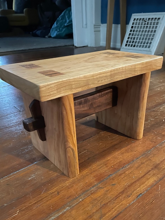 Japanese Inspired Step Stool, Handmade Custom Step Stool, kitchen stool, Bathroom Stool, Cherry and Walnut Stool, plant stand