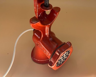 Vintage Meat Grinder Lamp with Red Light