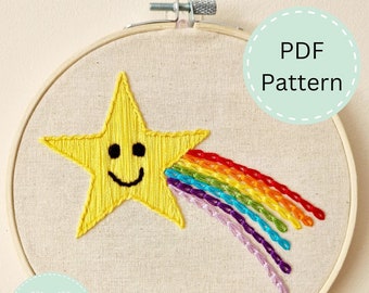 Shooting Star Embroidery PDF Pattern, Beginner Embroidery Pattern, Hand Embroidery Baby Gift, DIY Embroidery Hoop, Digital Download