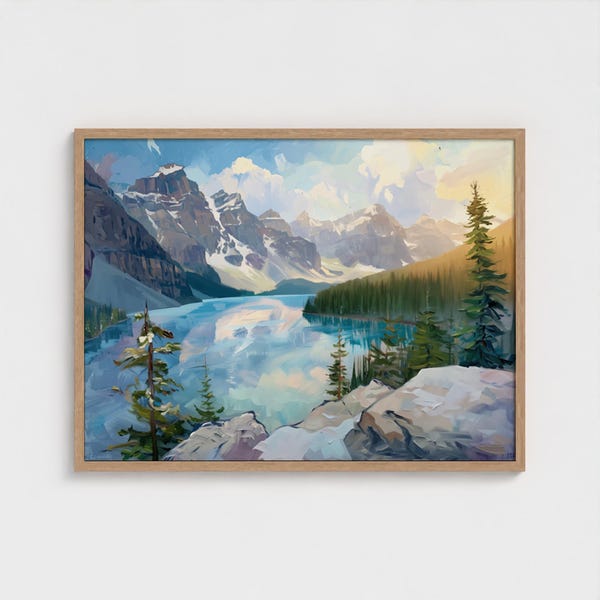 Banff National Park Painting Art Print Canadian Rockies Landscape Wall Art Canada Travel Poster Banff  Scenery Ready to Hang Framed Art