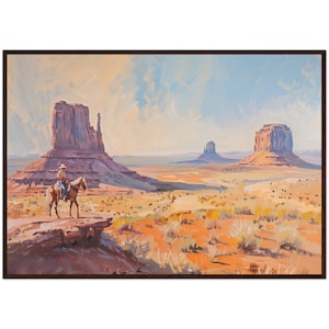 Dipinto della Monument Valley, Arizona, stampa artistica, decorazione da parete western, cowboy a cavallo, dipinto di paesaggio desertico, pronto da appendere, decorazione da parete, arte incorniciata
