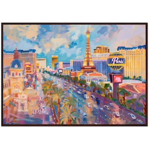 Las Vegas Painting Art Print Iconic Strip Skyline and Neon Lights Wall Art for Home Decor Nevada Travel Poster Vibrant Vegas Cityscape