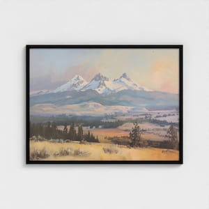 Drie zussen berg olieverfschilderij Oregon Mountain Print, herfst trapsgewijs bereik schilderij natuur muur decor Canada klaar om op te hangen houten lijst