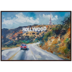 Dipinto a olio con scritta Hollywood, Los Angeles, stampa artistica, dipinto di Los Angeles, Stati Uniti, paesaggio urbano di Hollywood, stampa di Los Angeles, stampa artistica USA, regalo da viaggio
