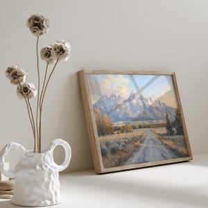 Dipinto del Parco Nazionale del Grand Teton, decorazione western, stampa di montagna, decorazione murale naturalistica, dipinto sulla strada del Grand Teton, decorazione murale con paesaggio montano immagine 3