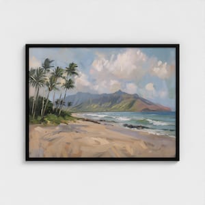 Hawaii Oil Painting: Landscape Painting Warm Rustic Country Decor Ready to Hang USA Wall Art Home Decor Wooden Frame Art Print