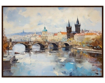 Oil Painting Prague City Wall Art Impressionism Cityscape Art European City Scene Wall Decor for Travel Lovers Prague Landscape Art for Home