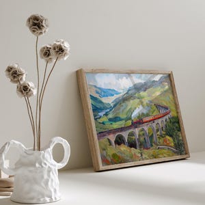 Scotland Highland Oil Painting Glenfinnan Viaduct Art Print Train Running through Scotland Nature Beauty Wall Decor Scotland Travel Gift image 5