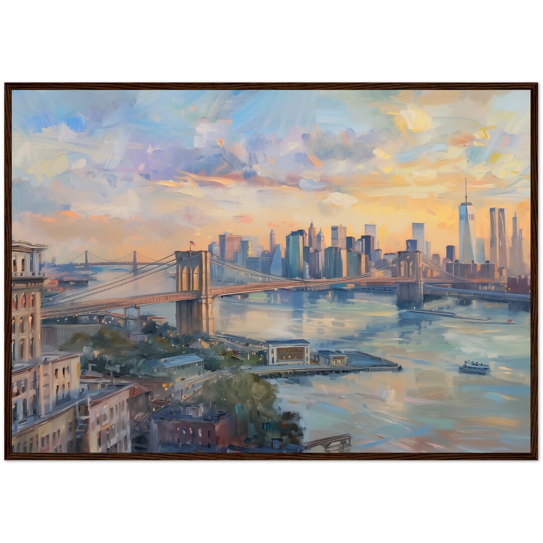 New York Brooklyn Bridge Sunset Painting Manhattan Skyline Art Print ...