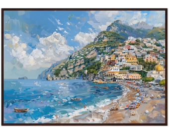 Positano Oil Painting Original Art Amalfi Coast Art Print Seascape Painting, Impressionist Art Living Room Decor Ready to Hang