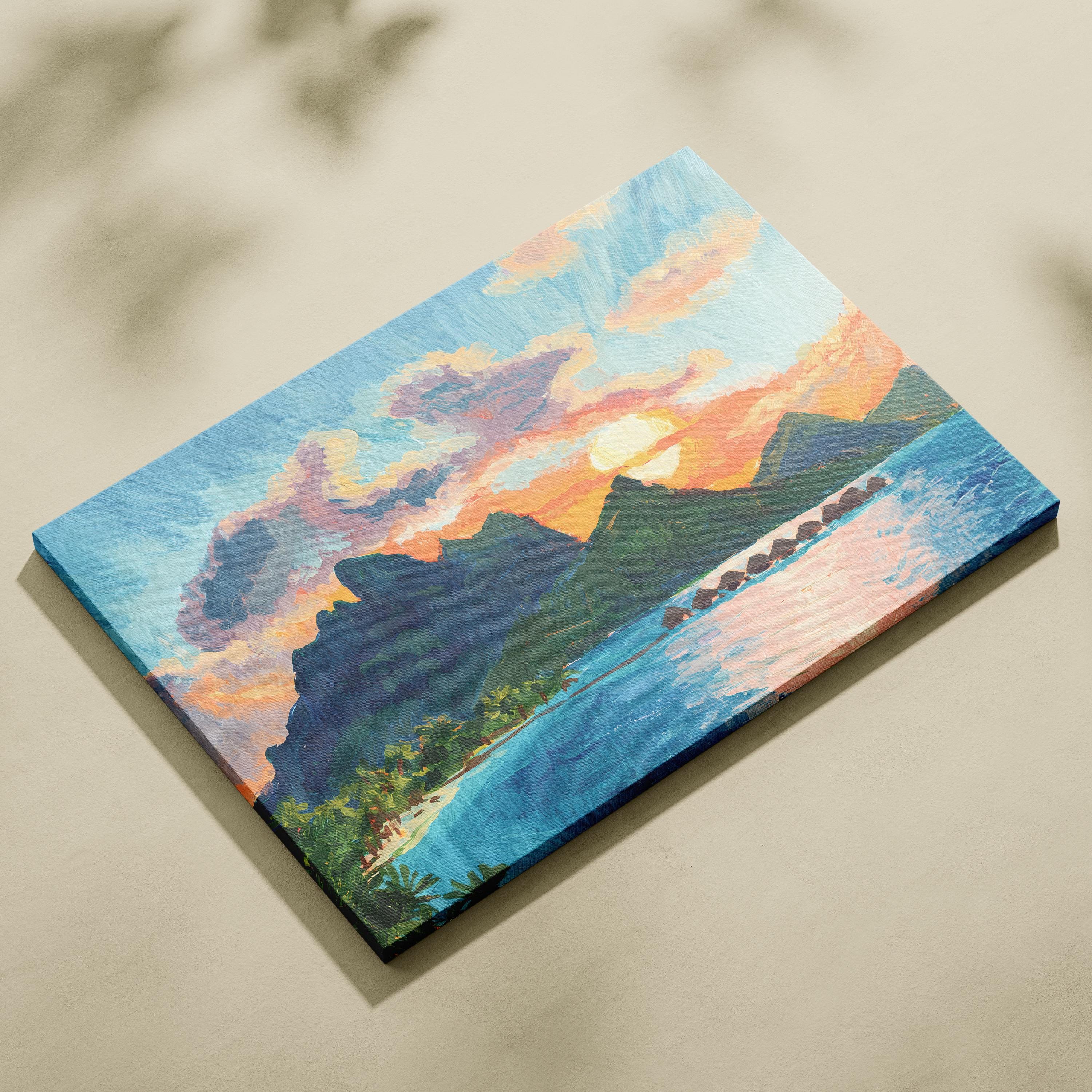 ボラボラ島の油絵アートプリント フランス領ポリネシア 壁飾り すぐに