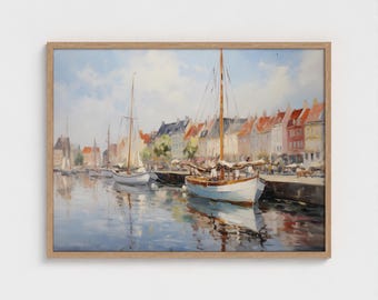 Oil Painting of Copenhagen Wall Art Denmark Painting Impressionism Cityscape Artwork Wall Decor for Travel Lover Scandinavian Landscape Art