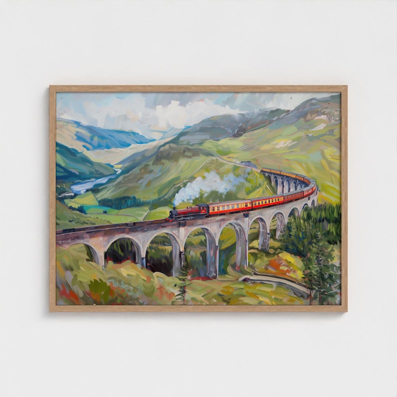 Scotland Highland Oil Painting Glenfinnan Viaduct Art Print Train Running through Scotland Nature Beauty Wall Decor Scotland Travel Gift image 8