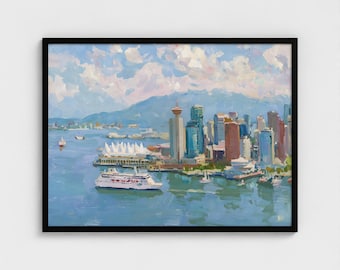 Canada Vancouver Skyline Dipinto Stampa artistica Vancouver Harbour Stampa artistica Toronto Cityscape Wall Art Viaggio Canada Pronto da appendere Stampe incorniciate