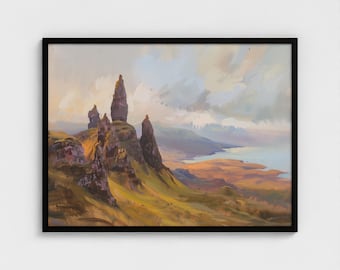 Scotland Oil Painting Isle of Skye Art Print Old Man of Storr Vintage Painting Scotland Nature Beauty Wall Decor Edinburgh Travel Gift