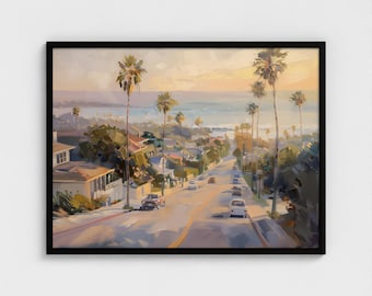 Dipinto di San Diego Sunset Cliff, California, stampa artistica, paesaggio urbano di San Diego, California, USA, pronto da appendere, stampa artistica incorniciata