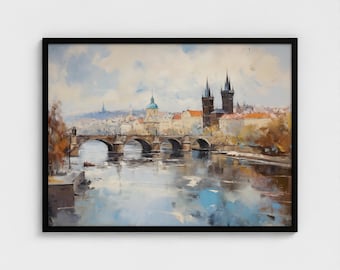 Prague City Painting Art Print Wall Art Impressionism Cityscape Art European City Scene Wall Decor for Travel Lovers Prague Landscape Art