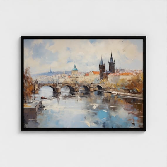 Prague City Painting Art Print Wall Art Impressionism Cityscape Art European City Scene Wall Decor for Travel Lovers Prague Landscape Art