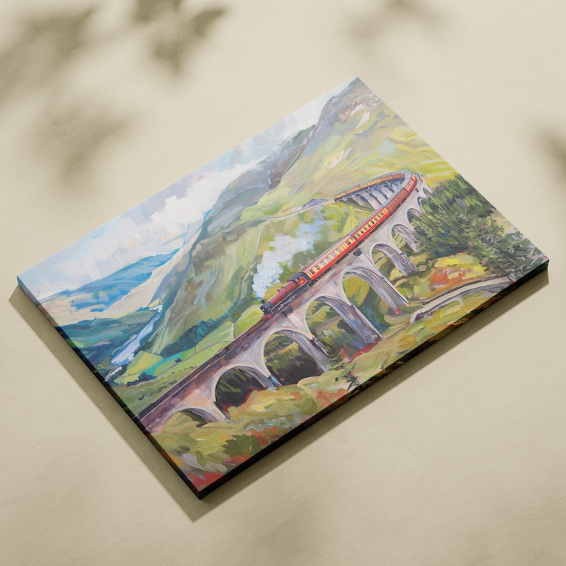 Scotland Highland Oil Painting Glenfinnan Viaduct Art Print Train Running through Scotland Nature Beauty Wall Decor Scotland Travel Gift image 9