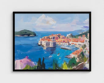 Dubrovnik Old Town Painting Art Print Croatia Wall Decor Europe Travel Gift Coastal City Impressionism