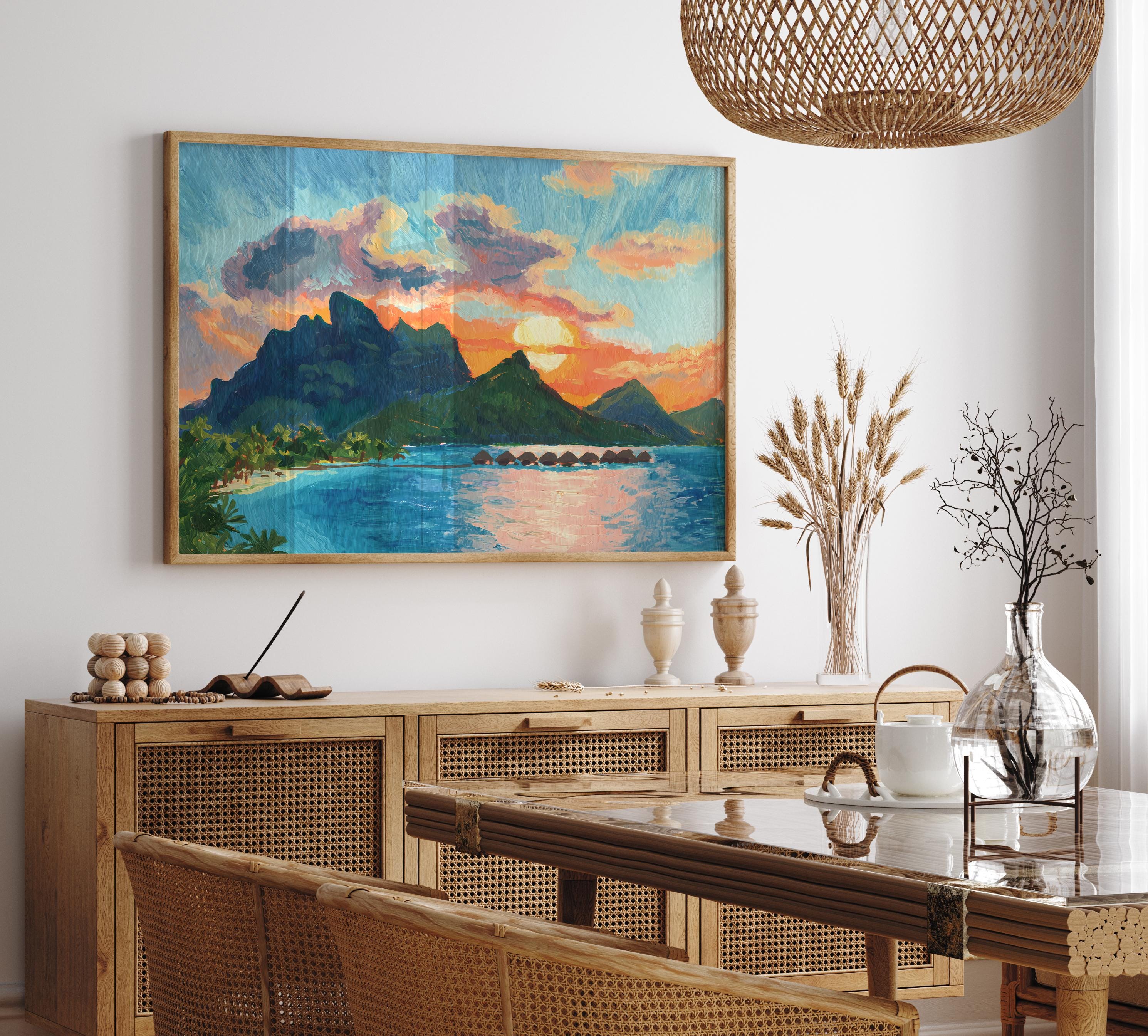 ボラボラ島 風景画 アート 絵画 インテリア ボラボラ島の油絵アートプリント フランス領ポリネシア 壁飾り すぐに