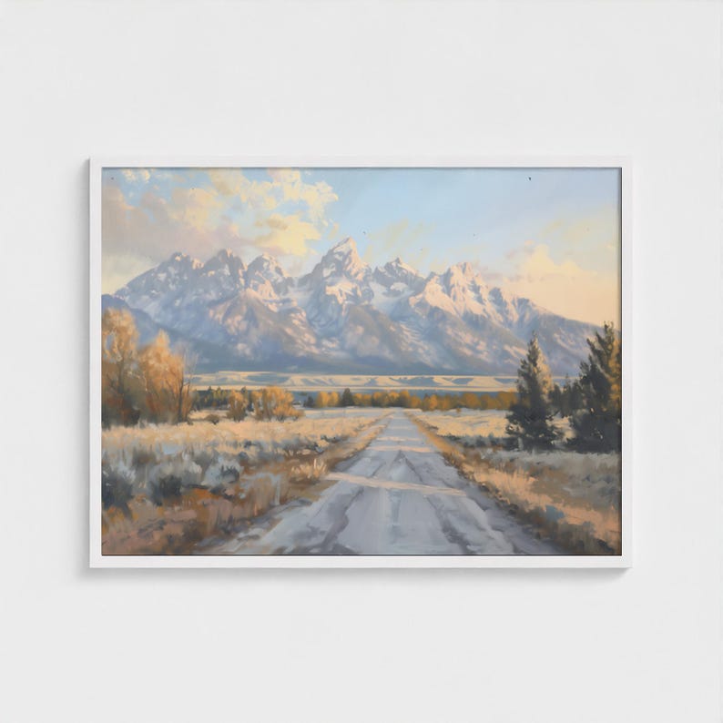Dipinto del Parco Nazionale del Grand Teton, decorazione western, stampa di montagna, decorazione murale naturalistica, dipinto sulla strada del Grand Teton, decorazione murale con paesaggio montano immagine 9