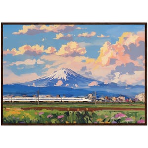Mount Fuji Painting Art Print Japanese Shinkansen Mount Fuji Background  Painting Tokyo Japan Landscape Painting  Ready-to-Hang Wall Decor