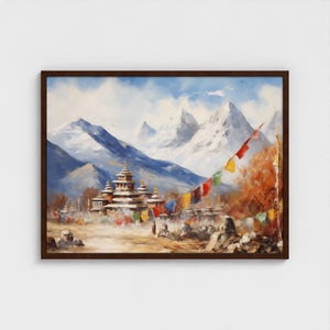 Mountain Majesty: Himalaya-gebergte met kloosterolieverfschilderij - Mount Everest-kunstdruk, kant-en-klaar muurdecor Cadeau bergliefhebber afbeelding 7