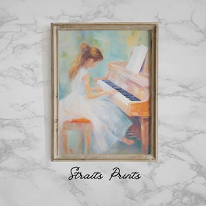 Oil Painting of Girl Playing Piano Wall Art Piano Artwork Girl Painting Wall Decor for Music Enthusiasts Painting for Girls Room Printable