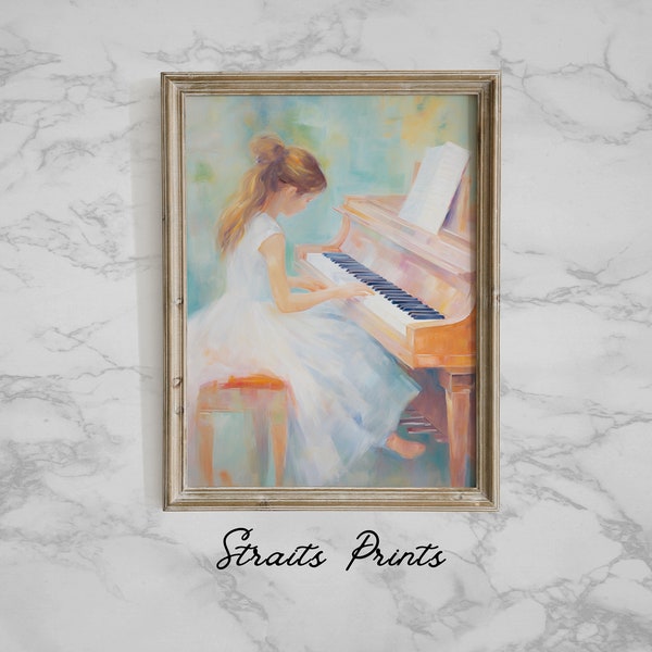 Oil Painting of Girl Playing Piano Wall Art Piano Artwork Girl Painting Wall Decor for Music Enthusiasts Painting for Girls Room Printable